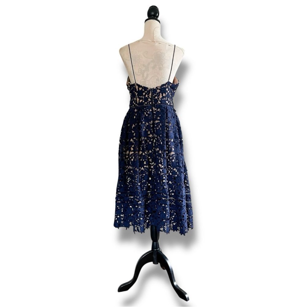 Self-Portrait Azaelea Navy Blue Guipure Lace Midi Dress, Size 10 - Picture 2 of 9